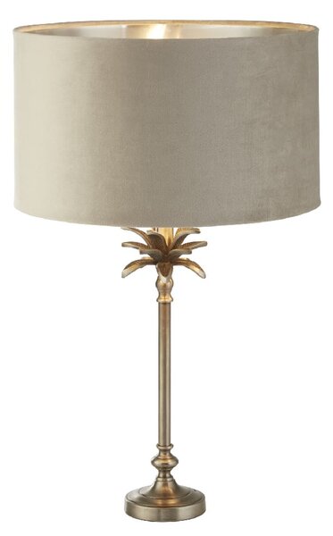 Palm Taupe Velvet Shade Table Lamp In Antique Nickel