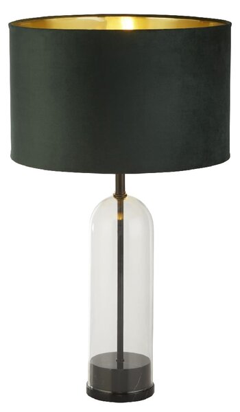 Oxford Green Velvet Shade Table Lamp With Glass And Marble Base