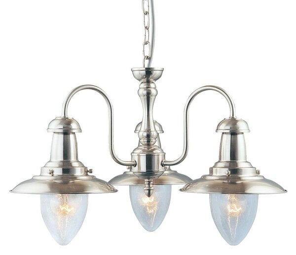 Fisherman 3 Light Seeded Glass Pendant Light In Satin Silver