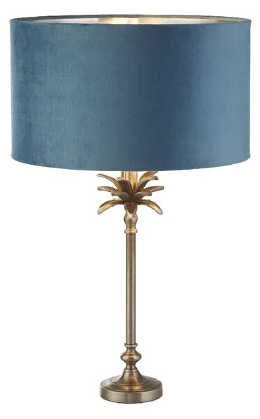 Palm Teal Velvet Shade Table Lamp In Antique Nickel