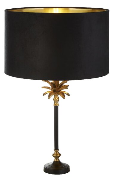 Palm Black Velvet Shade Table Lamp In Antique Brass