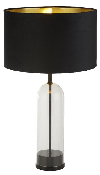 Oxford Black Velvet Shade Table Lamp With Glass And Marble Base