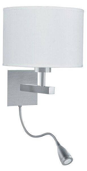 Ames LED White Fabric Dual Arm Wall Light In Satin Silver