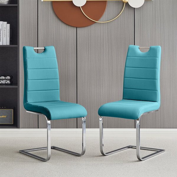 Petra Teal Faux Leather Dining Chairs In Pair