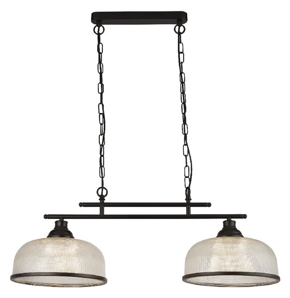 Highworth 2 Light Holophane Glass Shade Pendant Light In Black