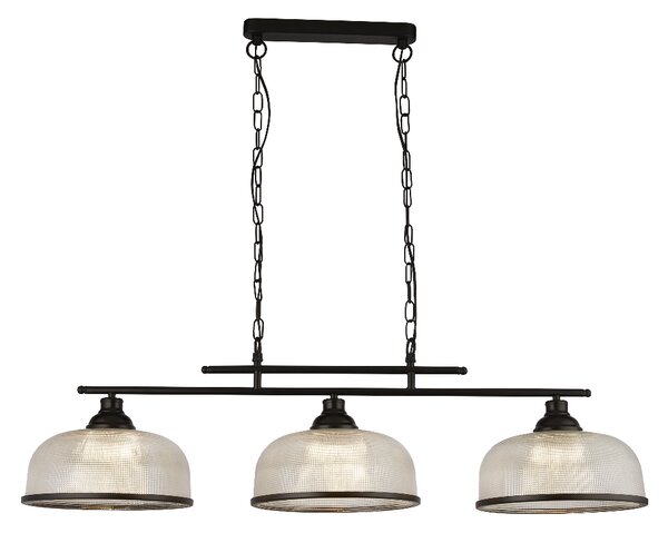 Highworth 3 Light Holophane Glass Shade Pendant Light In Black