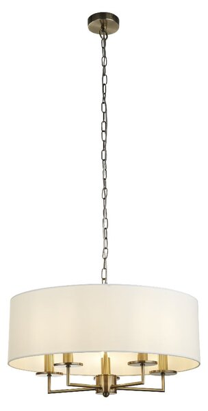 Knightsbridge 5 Light White Shade Pendant Light In Antique Brass