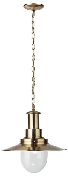 Fisherman Seeded Glass Shade Pendant Light In Antique Brass