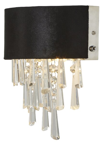 Glamour 2 Light Clear Crystal Wall Light In Black Velvet