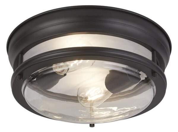 Glasgow 2 Light Clear Glass Shade Flush Light In Black