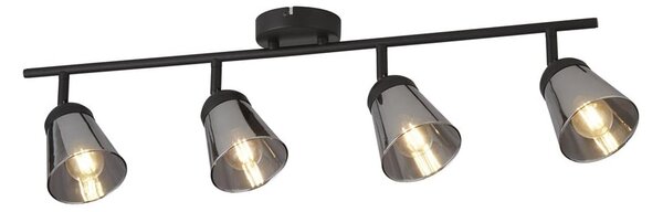 Mega 4 Light Smoked Glass Shade Bar Spotlight In Black