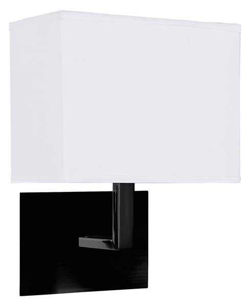 Hotel White Fabric Shade Wall Light In Matt Black