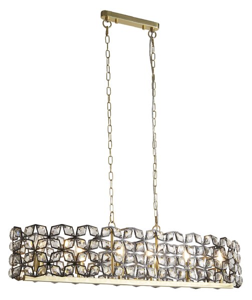 Iris 6 Light Crystal Frame Bar Pendant Light In Black And Brass