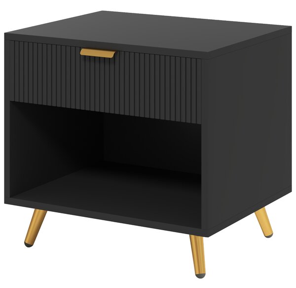 HOMCOM Elegant Bedside Table, with Drawer and Shelf - Black/Gold Tone