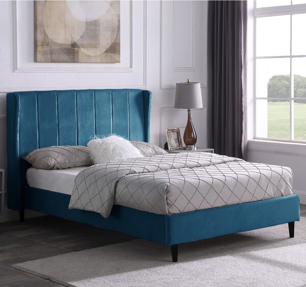 Ashburton Velvet Fabric Double Bed In Blue