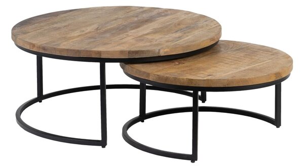 Set of 2 tables Iron Mango wood 90 x 90 x 40 cm