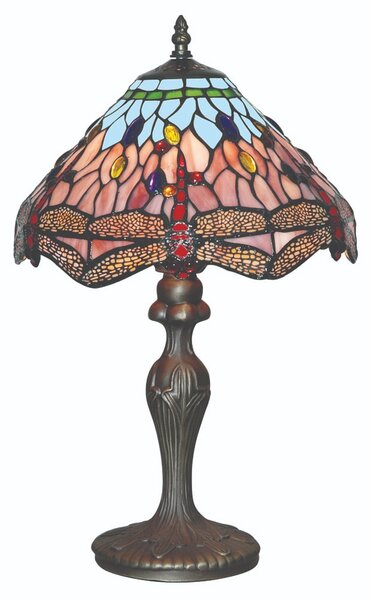 Dragonfly Stained Glass Table Lamp In Antique Brass