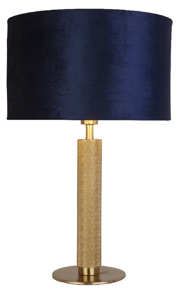 London Navy Velvet Shade Table Lamp In Knurled Brass