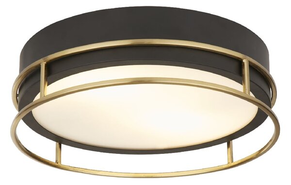 Phoenix 2 Light Frosted Glass Flush Light In Black And Brass