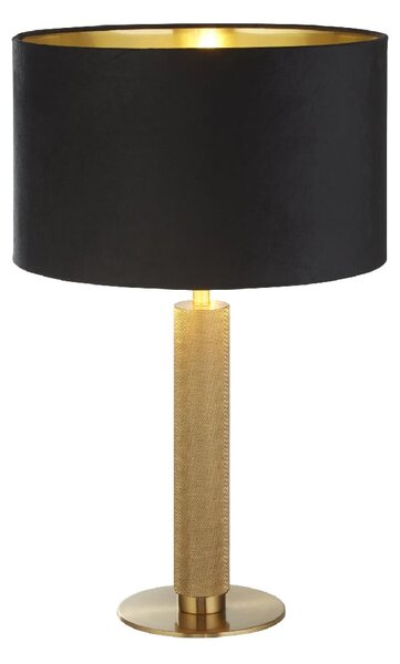 London Black Velvet Shade Table Lamp In Knurled Brass