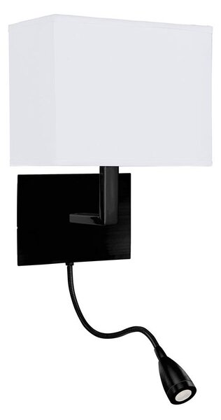 Hotel White Fabric Shade Wall Light With Torch In Matt Black