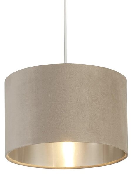 Drum Taupe Velvet Pendant Light Small With Inner Silver