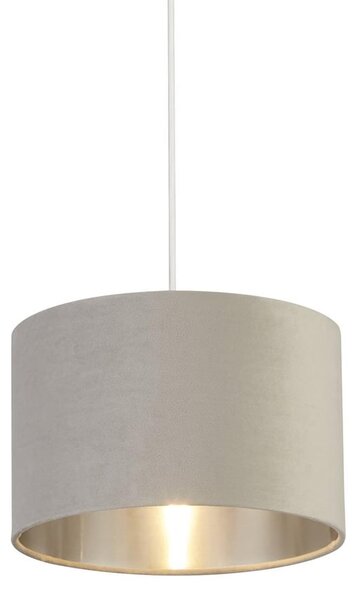 Drum Light Grey Velvet Pendant Light Small With Inner Silver