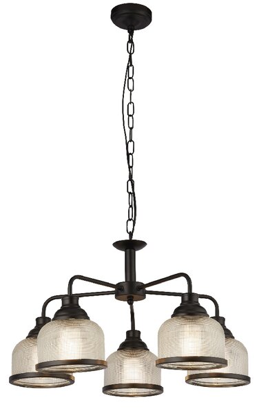 Highworth 5 Light Holophane Glass Pendant Light In Black