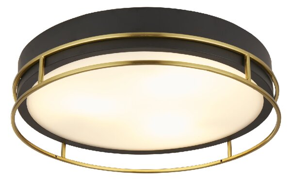 Phoenix 3 Light Frosted Glass Flush Light In Black And Brass