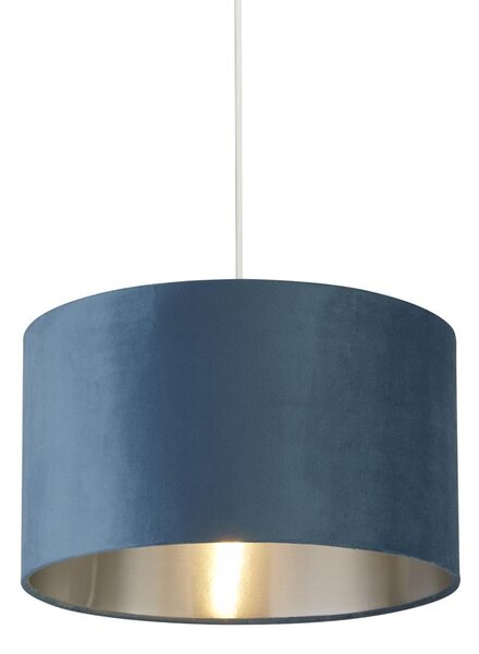 Drum Teal Velvet Pendant Light Large With Inner Silver