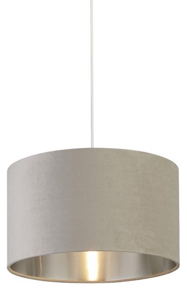 Drum Light Grey Velvet Pendant Light Large With Inner Silver