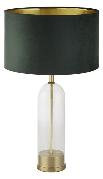 Oxford Green Velvet Shade Table Lamp With Glass Brass Base