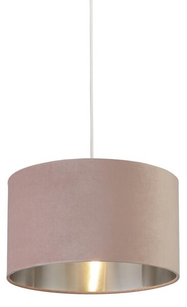 Drum Pink Velvet Pendant Light Large With Inner Silver