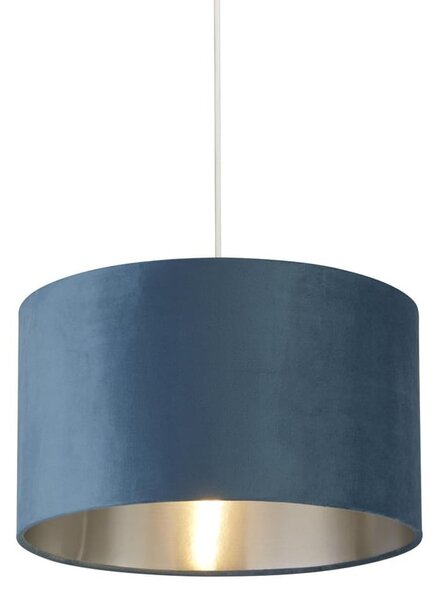 Drum Teal Velvet Pendant Light Small With Inner Silver