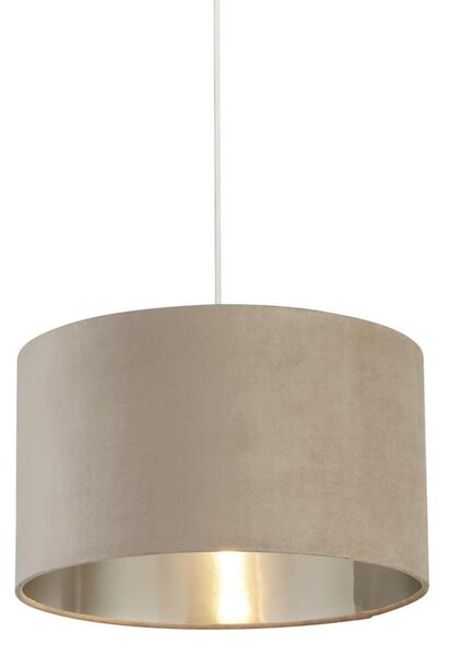 Drum Taupe Velvet Pendant Light Large With Inner Silver