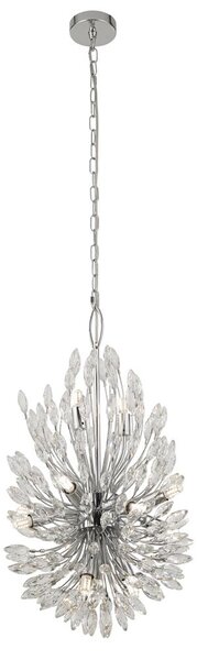 Peacock 14 Light Clear Crystal Pendant Light In Chrome