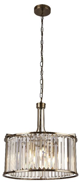 Victoria 5 Light Clear Crystal Pendant Light In Antique Brass