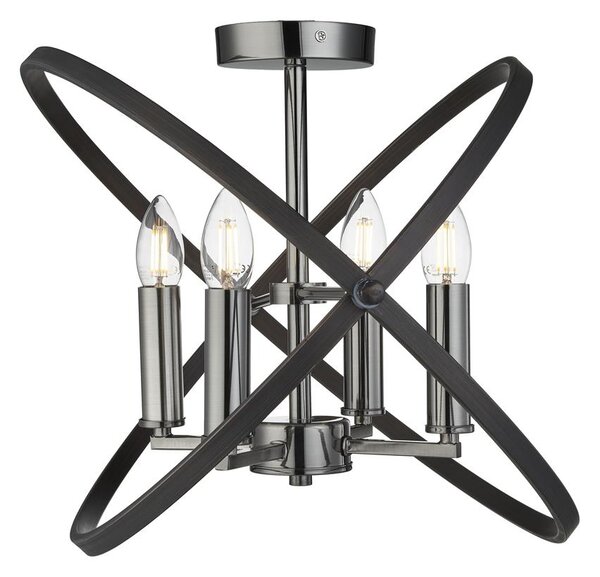 Hoopla 4 Light Semi Flush Light In Pewter