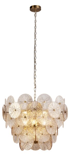 Wagon 9 Light Clear Amber Glass Pendant Light In Bronze