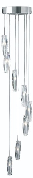 Sculptured Crystal Glass Multi Drop Pendant Light In Chrome