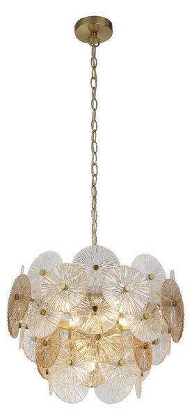 Wagon 5 Light Clear Amber Glass Pendant Light In Bronze