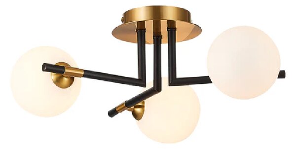 Batley 3 Light Glass Shade Flush Light In Black And Brass