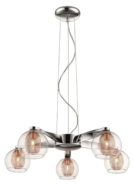 Cannonbury 5 Light Clear Glass Shade Pendant Light In Copper