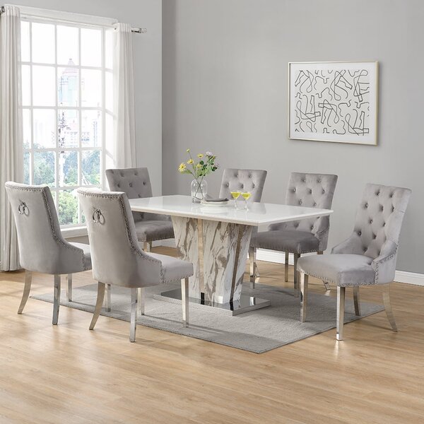 Memphis Large Filo Effect Dining Table 4 Imperial Grey Chairs