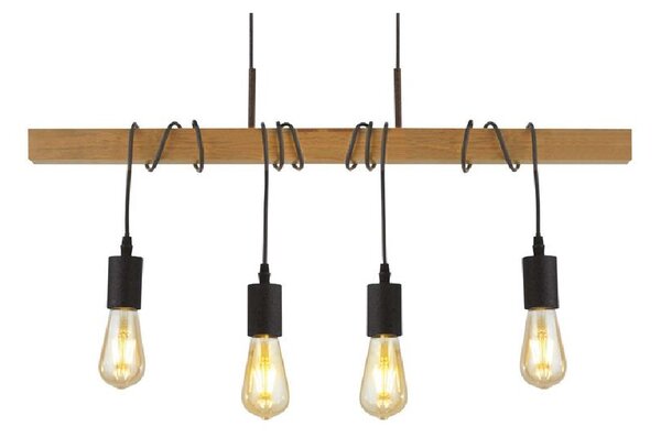 Woody 4 Light Natural Bar Pendant Light In Black