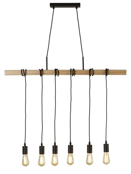 Woody 6 Light Natural Bar Pendant Light In Black