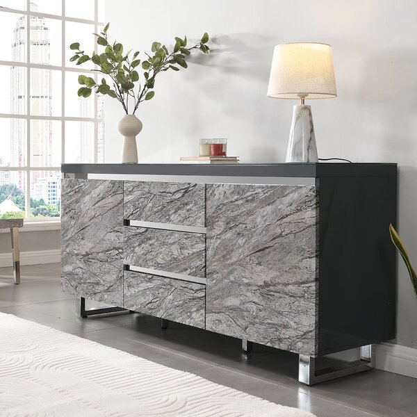 Melange Sydney Large Sideboard With 2 Door 3 Drawer In Grey