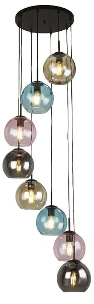 Mardi 8 Light Coloured Glass Pendant Light In Matt Black