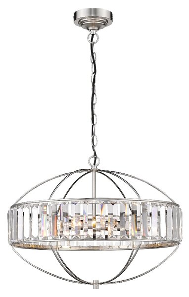 Flor Clear Crystal Shade Pendant Light Oval In Satin Nickel