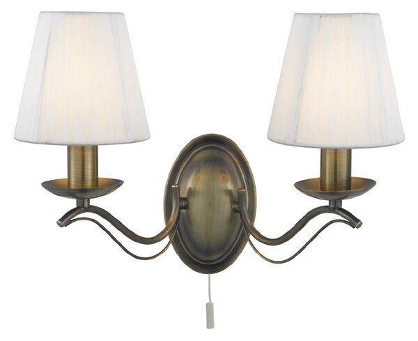 Andretti 2 Light Ivory Fabric Wall Light In Antique Brass